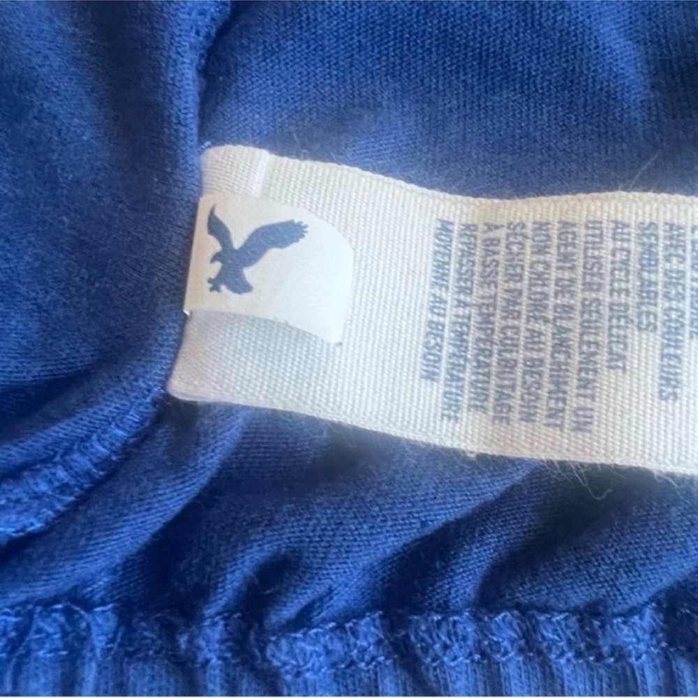 Y2K American Eagle Blue Henley Top Embroidered Eagle Button Front M - Picture 5 of 7